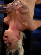 Blonde onytailed bitch gets tortured with tit pumps and clothes pins in dark basements of her bdsm master