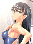 Curvy cartoon girl taking a hot shower