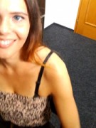 Long-haired brunette chick in a leopard top is ready to fuck with her interviewer